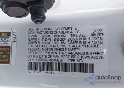 2022 Honda Cr-V Hybrid Touring from USA, damaged, VIN 5J6RT6H95NL044256